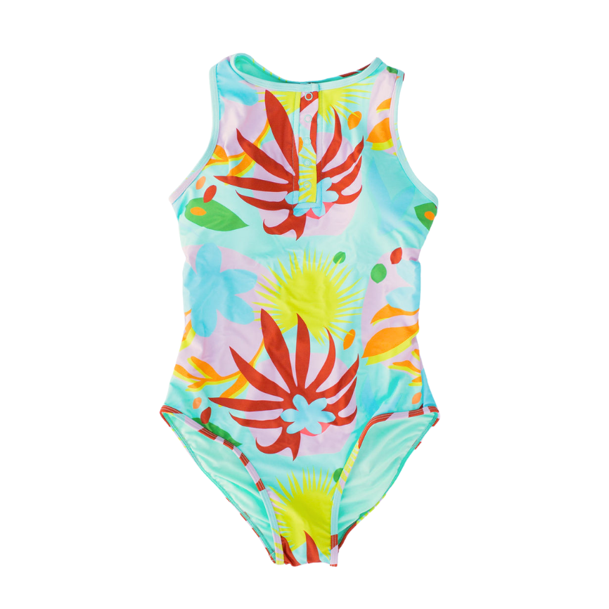 Colorful floral swimsuit on a white background