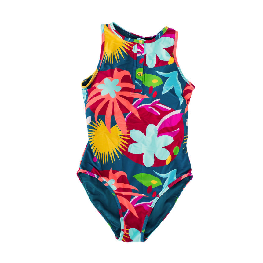Colorful floral swimsuit on a white background