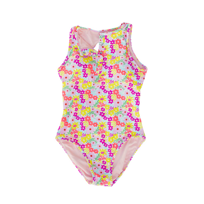 Floral-patterned swimsuit on a white background