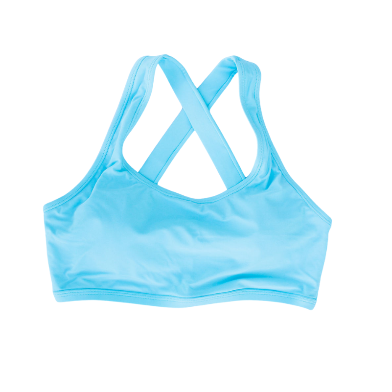 Light blue bikini top on a white background